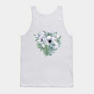 Watercolor Anemone and Eucalyptus Bouquet Tank Top